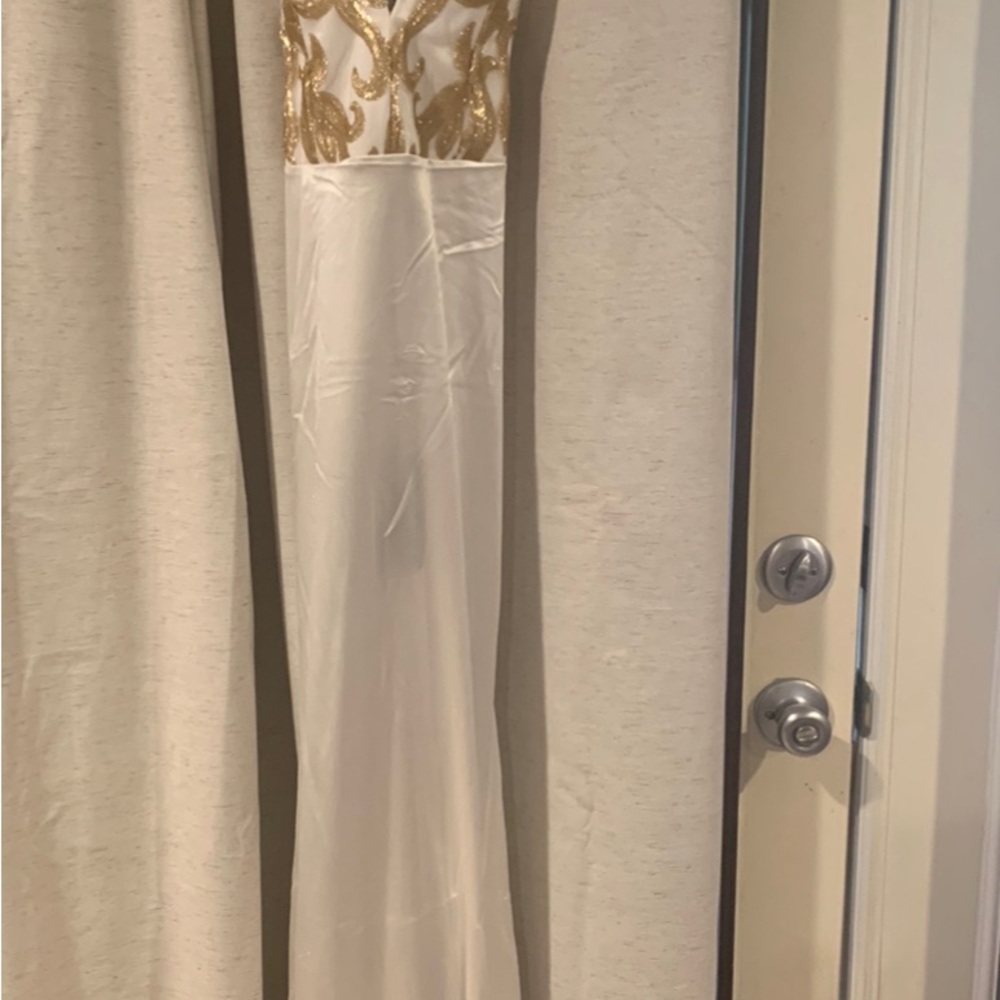 Women’s Neck Crisscross Satin Maxi Prom Dress, Sequin Sleeveless - Picture 7 of 11